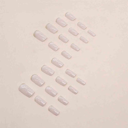 Medium French Tip Press-On Nails - Luxury Pink Marble Acrylic with Rhinestones, 24 Pieces for Women and Girls