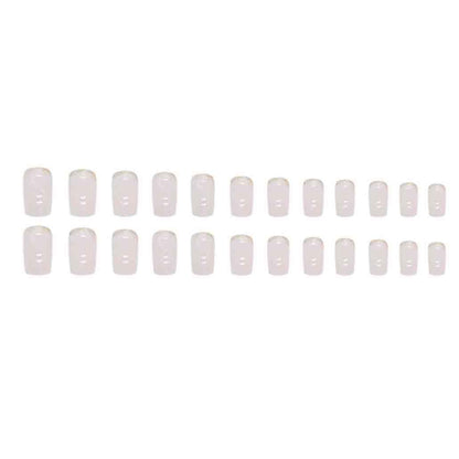 Medium French Tip Press-On Nails - Luxury Pink Marble Acrylic with Rhinestones, 24 Pieces for Women and Girls
