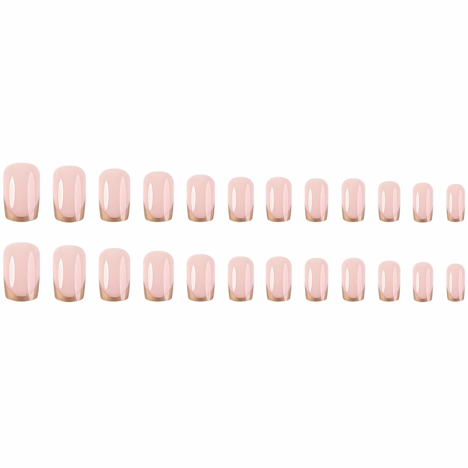 Square Press on Nails Medium Fake Nails Gold French Tip Glue on Nails Squoval Nude Acrylic False Nails with Design Press Ons Glossy 24Pcs