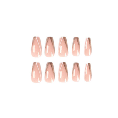 Long Press on Nails Square French Fake Nails Full Cover Nude Acrylic False Nails for Women and Girls 24PCS (Bling Multicolor)